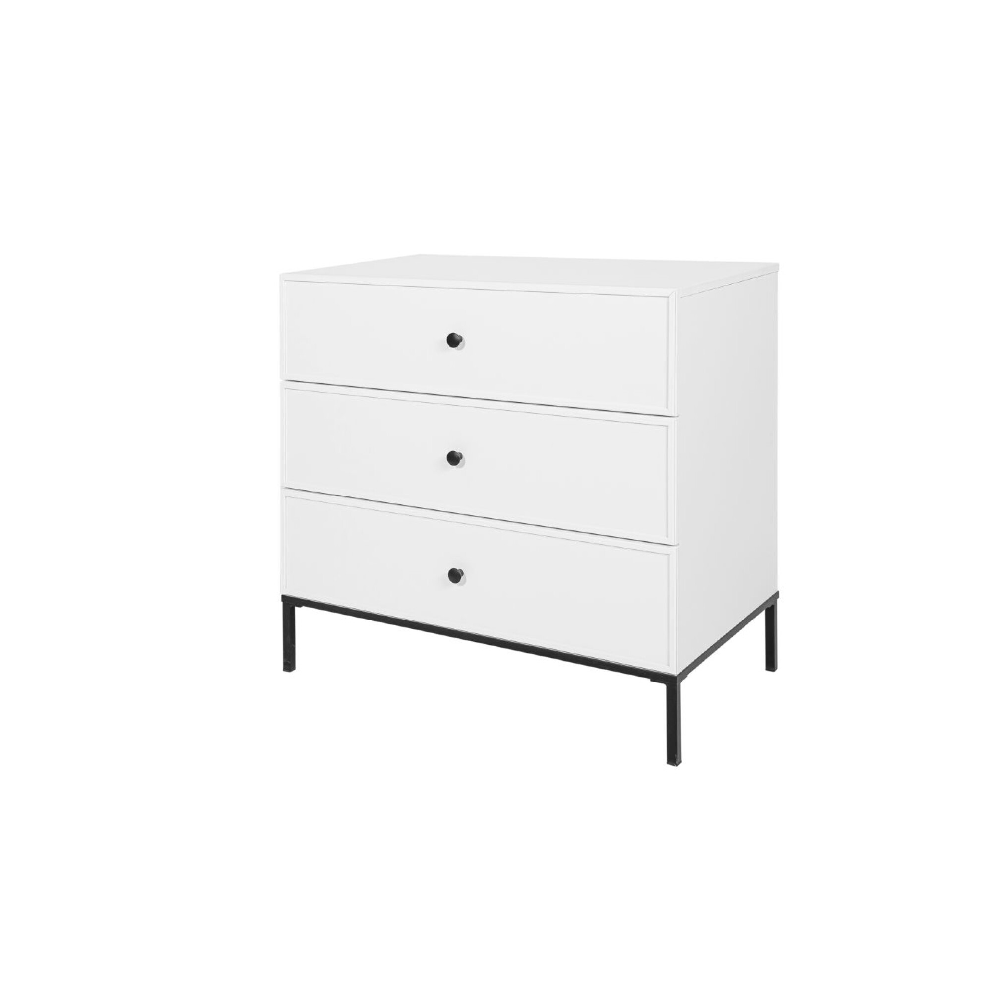 Comoda 3 sertare, Lumi, MDF cu picioare metalice, ALB