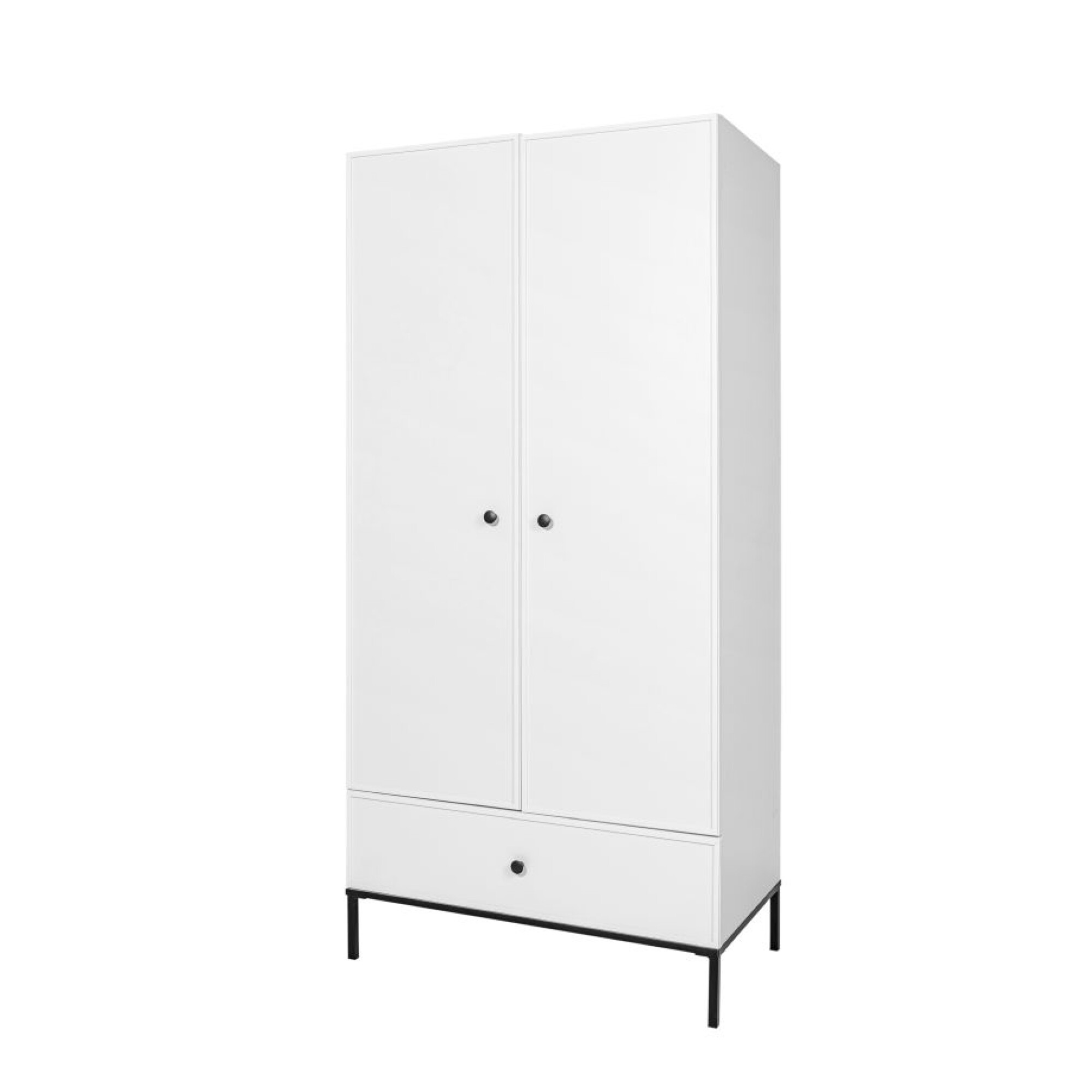 Dulap 2 usi cu sertar, Lumi, MDF/picioare metalice, ALB, 190x90 cm