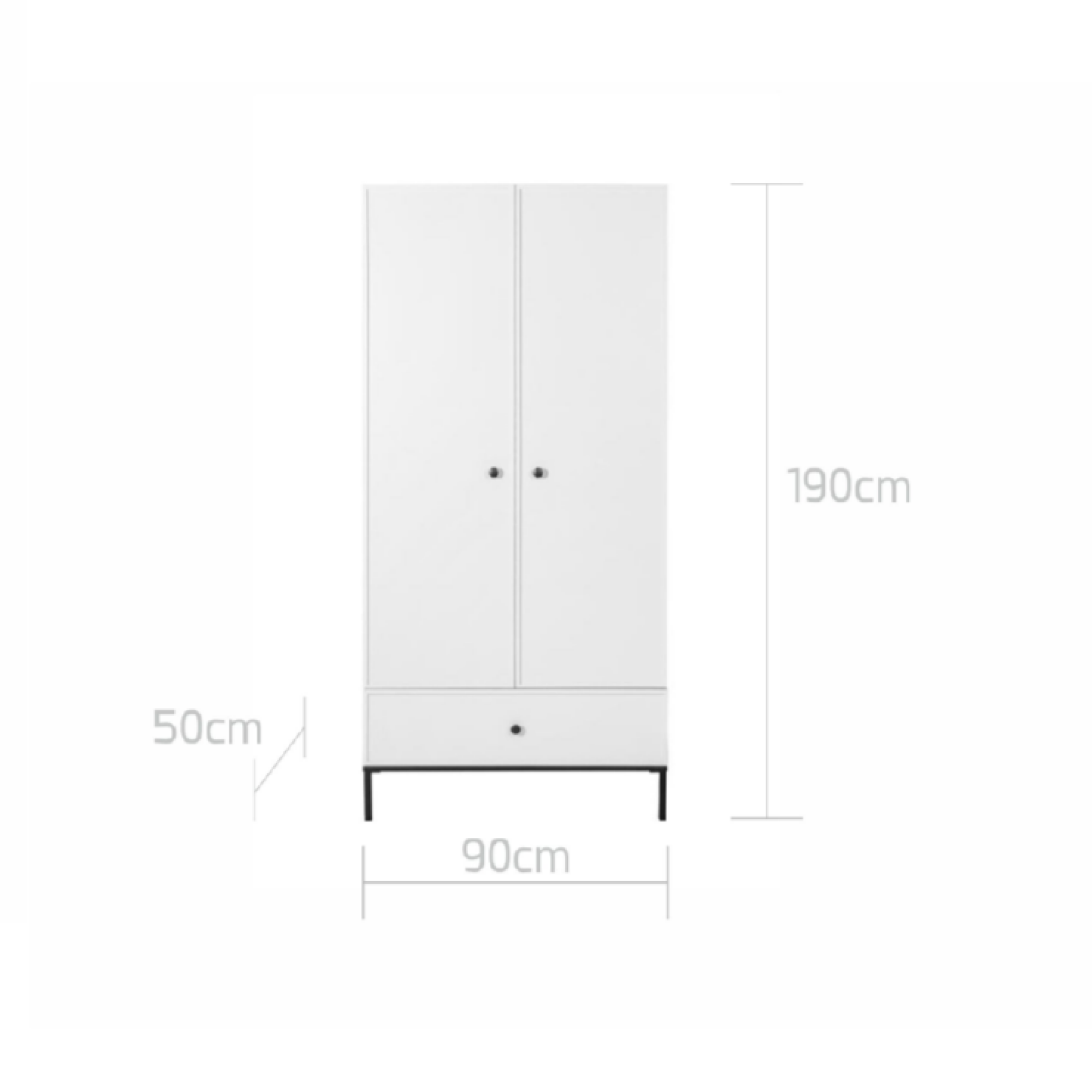 Dulap 2 usi cu sertar, Lumi, MDF/picioare metalice, ALB, 190x90 cm