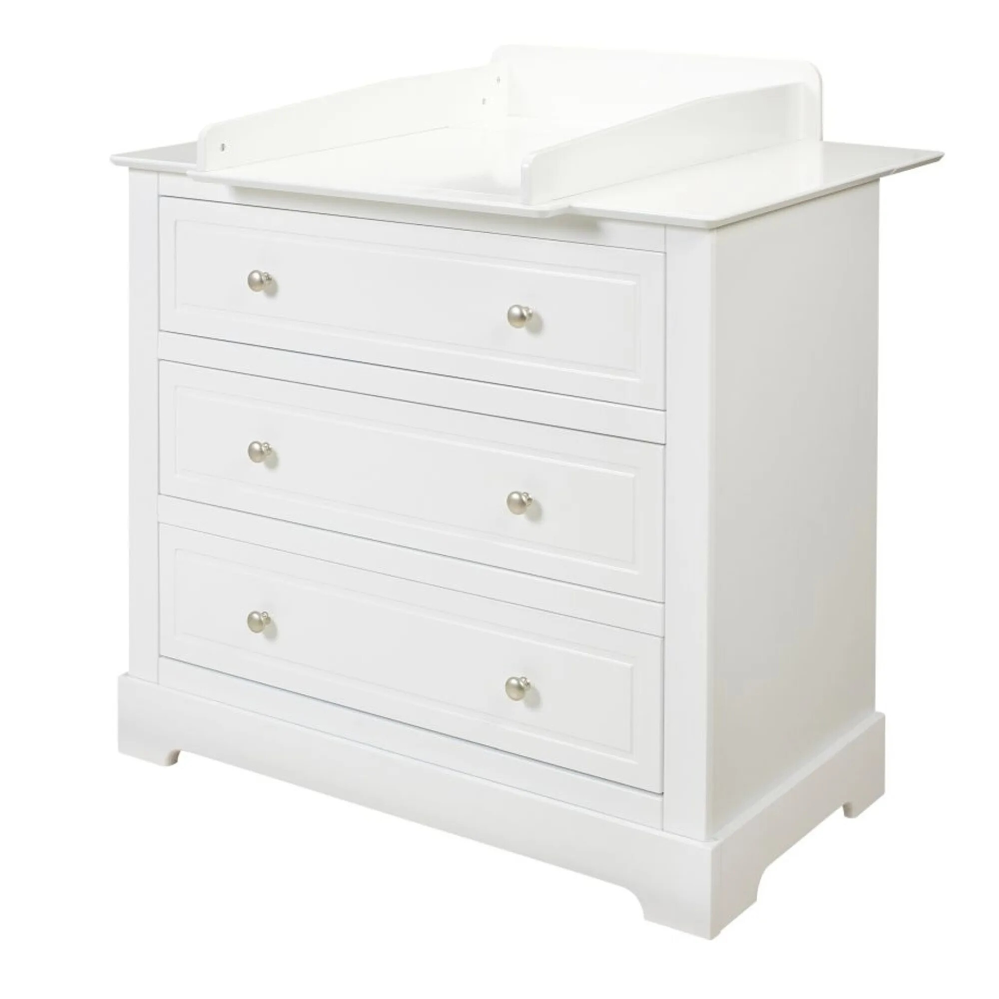 Comoda cu masa de infasat si salteluta, 3 piese, MDF Alb, stil clasic romantic, colectia Marylou
