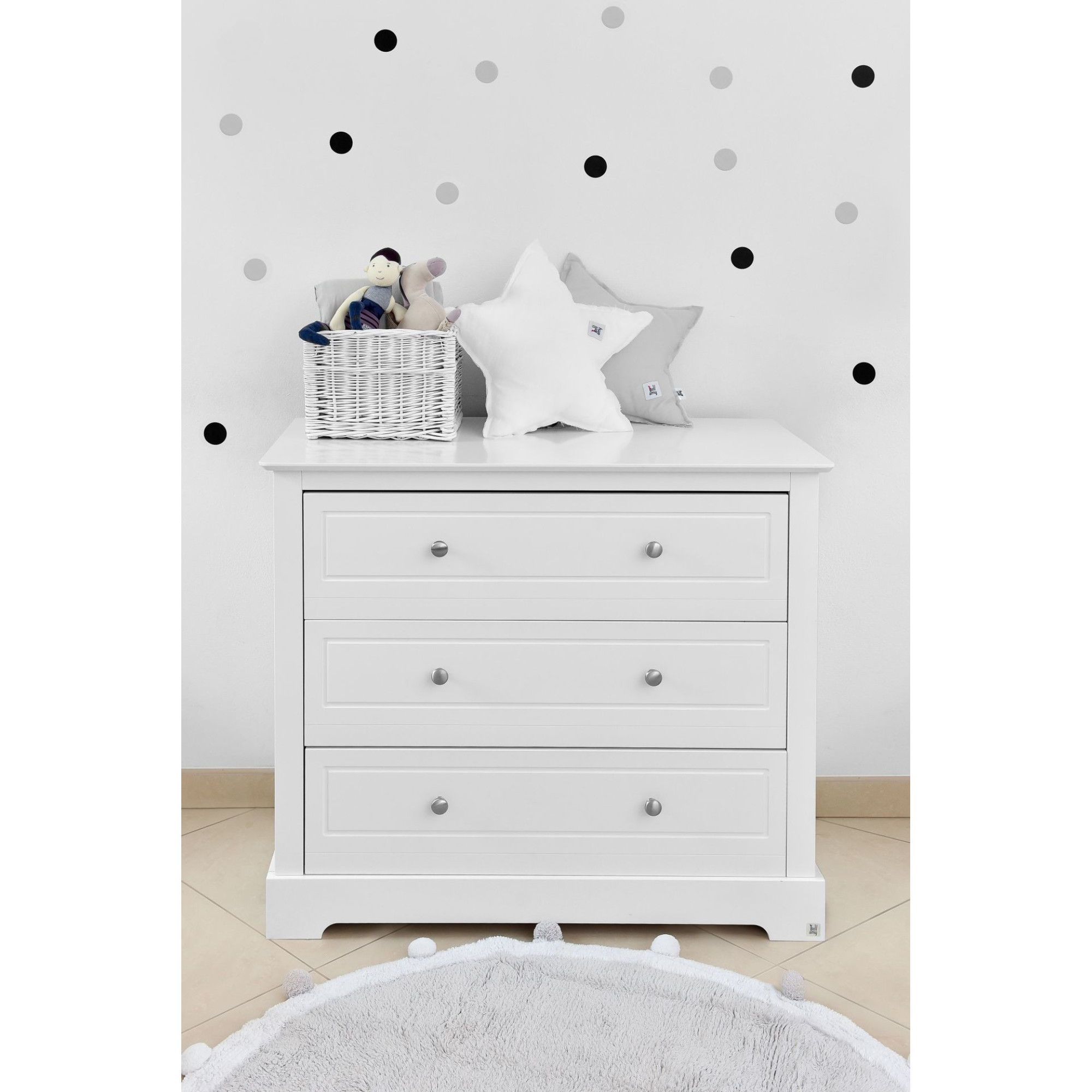Comoda 3 sertare, MDF, Alb, stil clasic-romantic, colectia Marylou