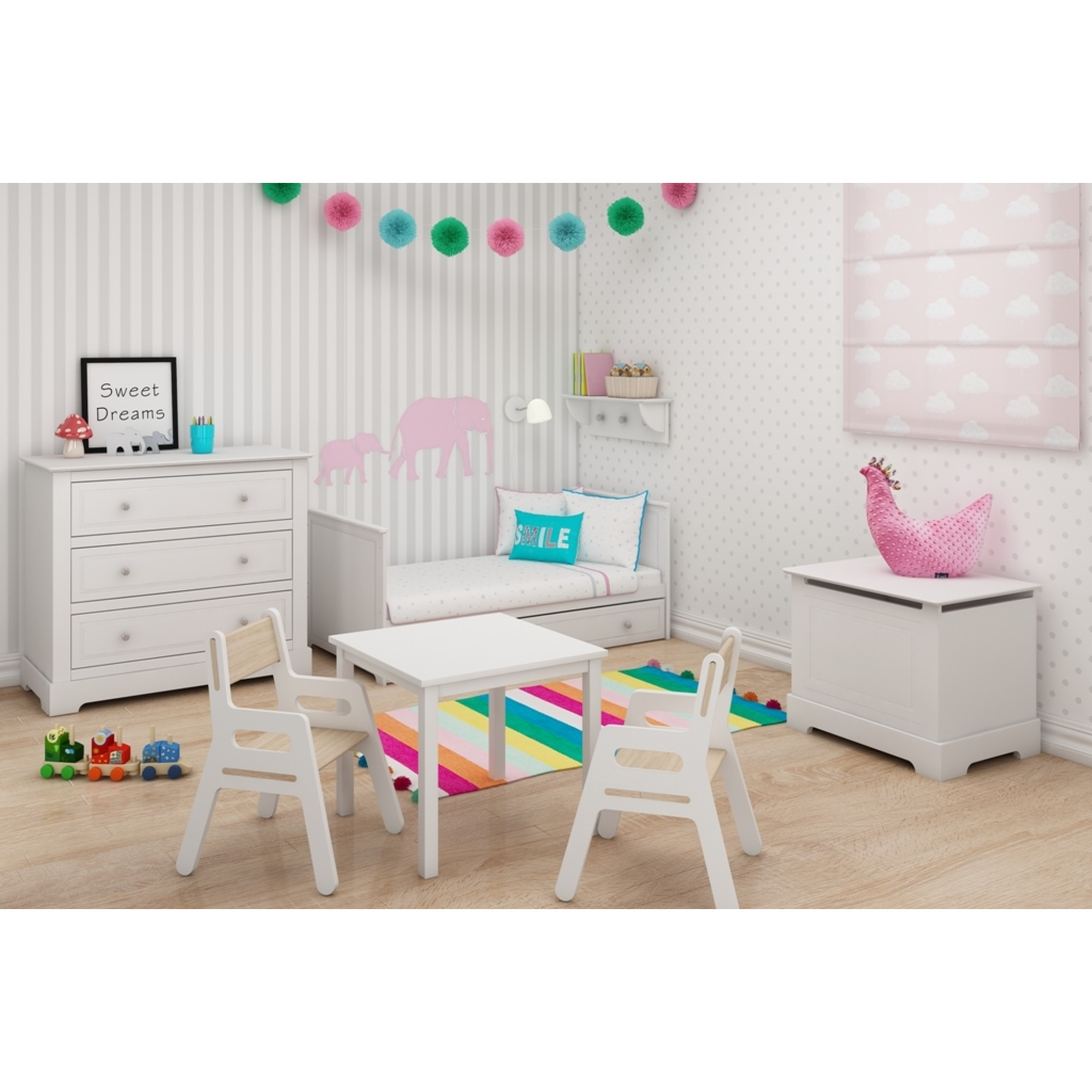 Comoda 3 sertare, MDF, Alb, stil clasic-romantic, colectia Marylou