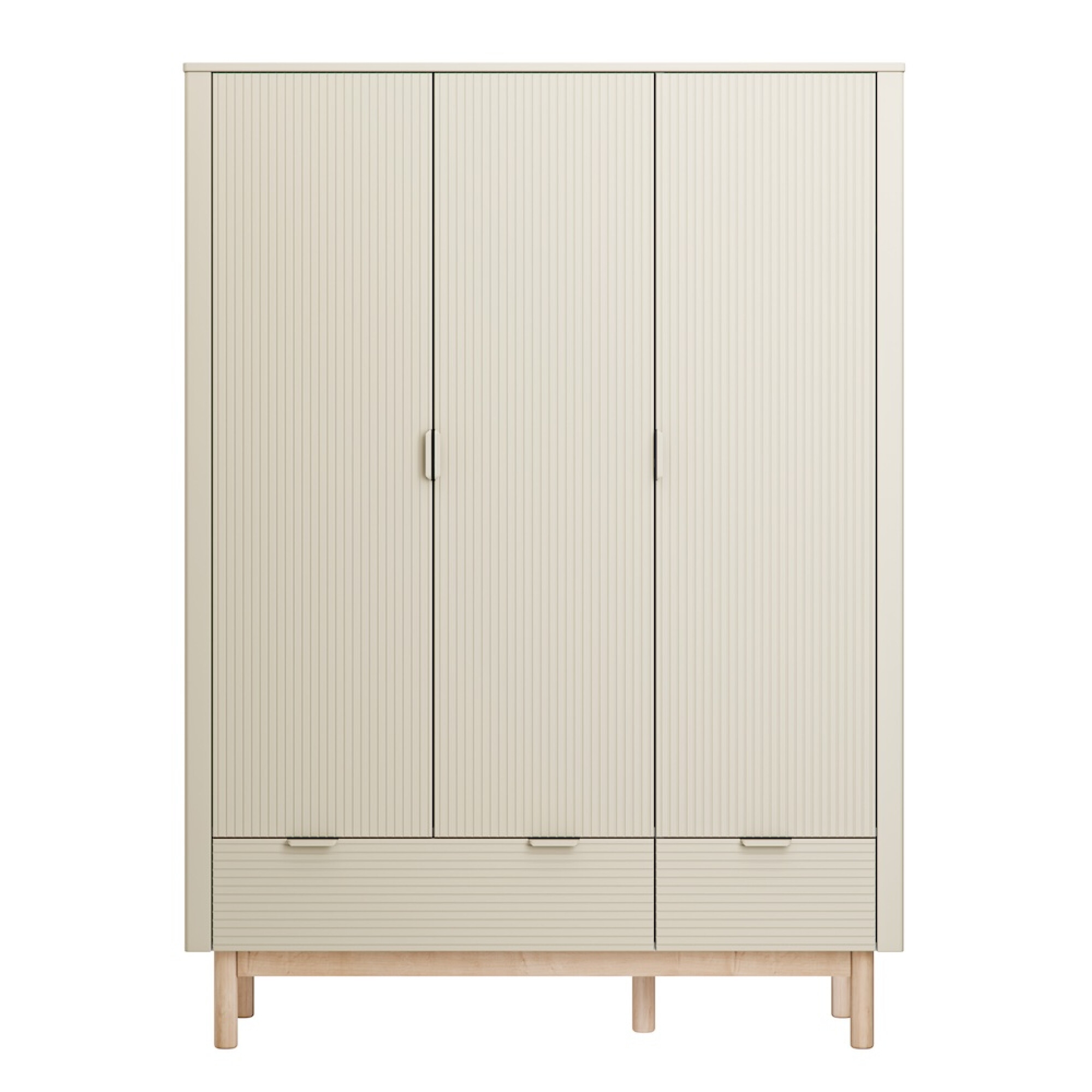 Dulap inalt cu 3 usi, 2 sertare, 200x145 cm din lemn masiv / MDF, colectia Miloo, champagne