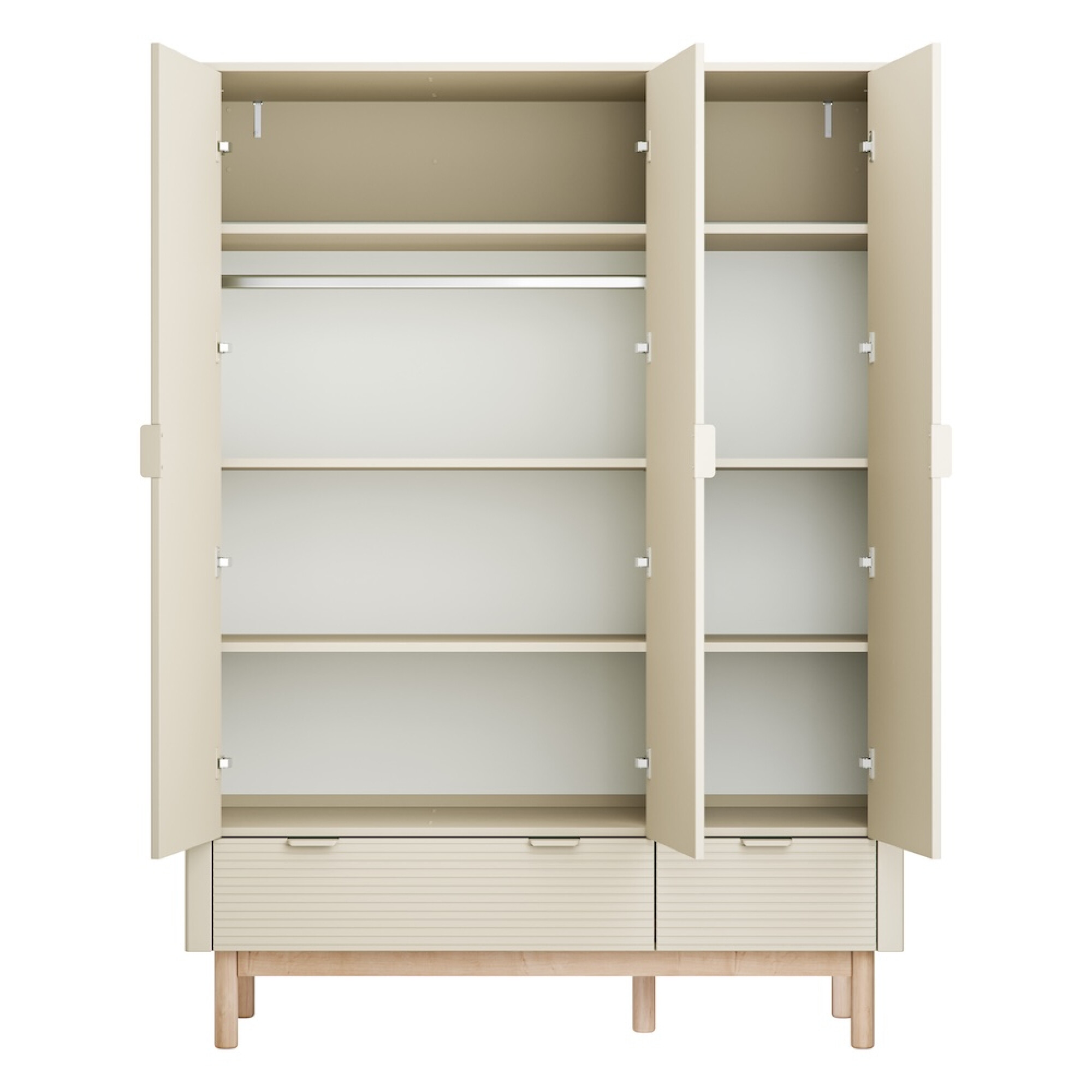 Dulap inalt cu 3 usi, 2 sertare, 200x145 cm din lemn masiv / MDF, colectia Miloo, champagne