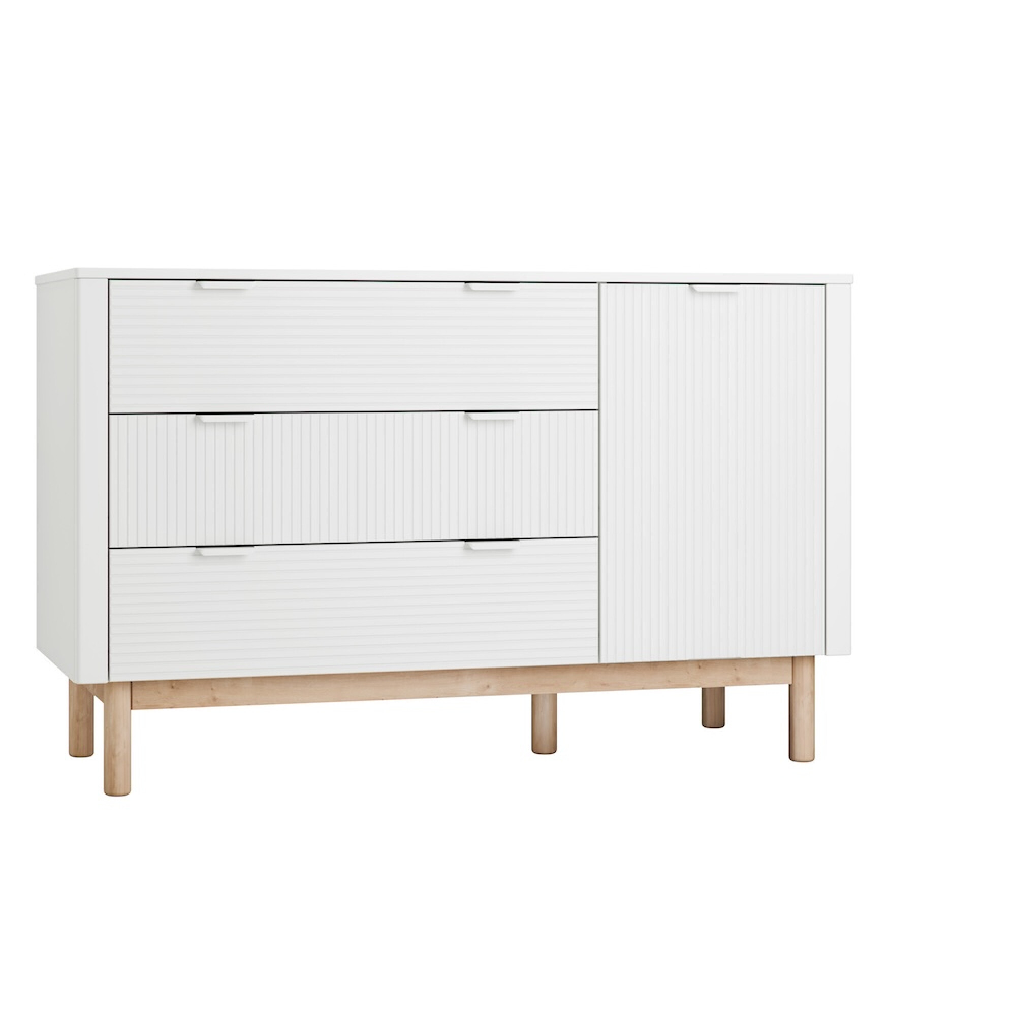Comoda 3 sertare + dulapior  din lemn masiv / MDF, colectia Miloo, alb