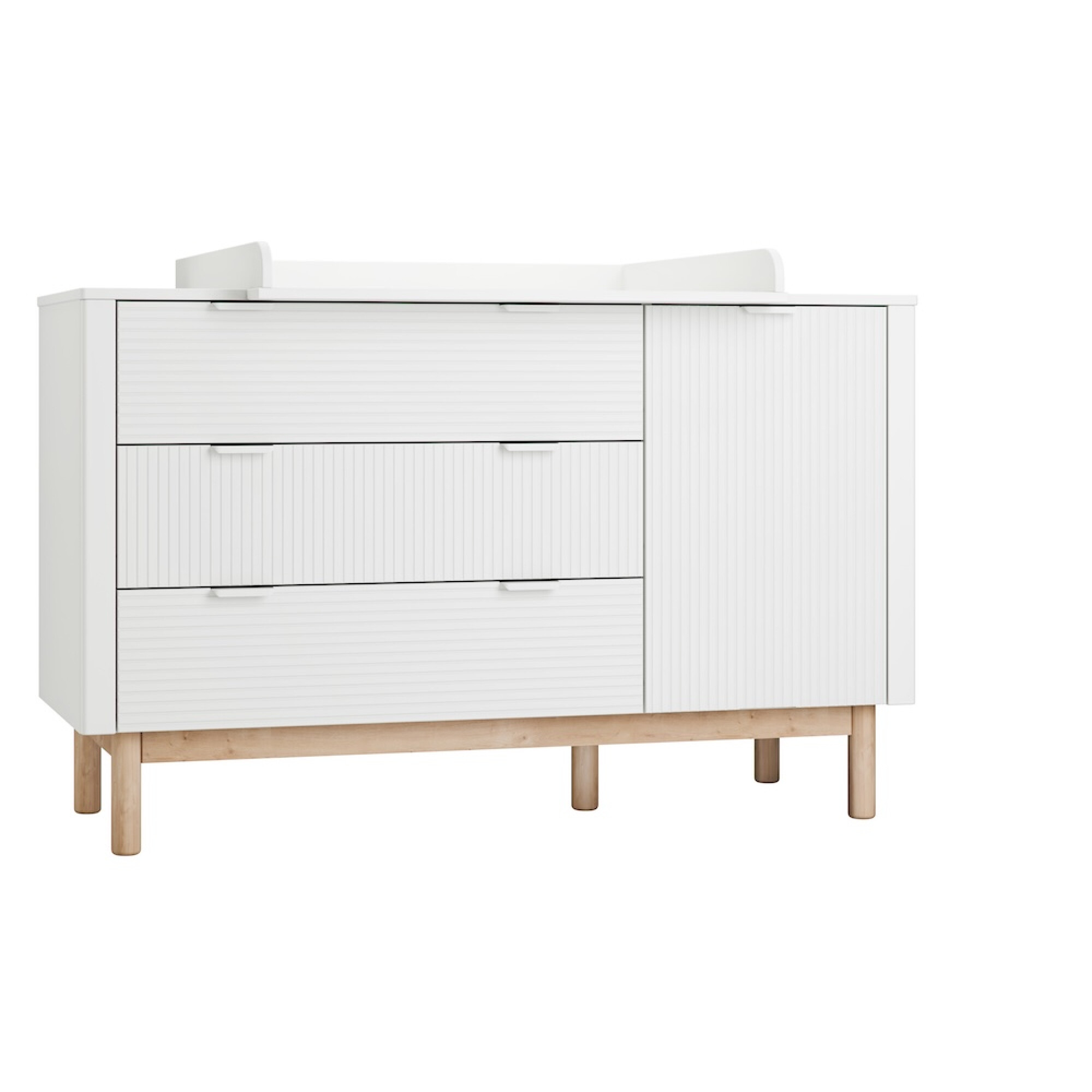 Comoda 3 sertare + dulapior  din lemn masiv / MDF, colectia Miloo, alb