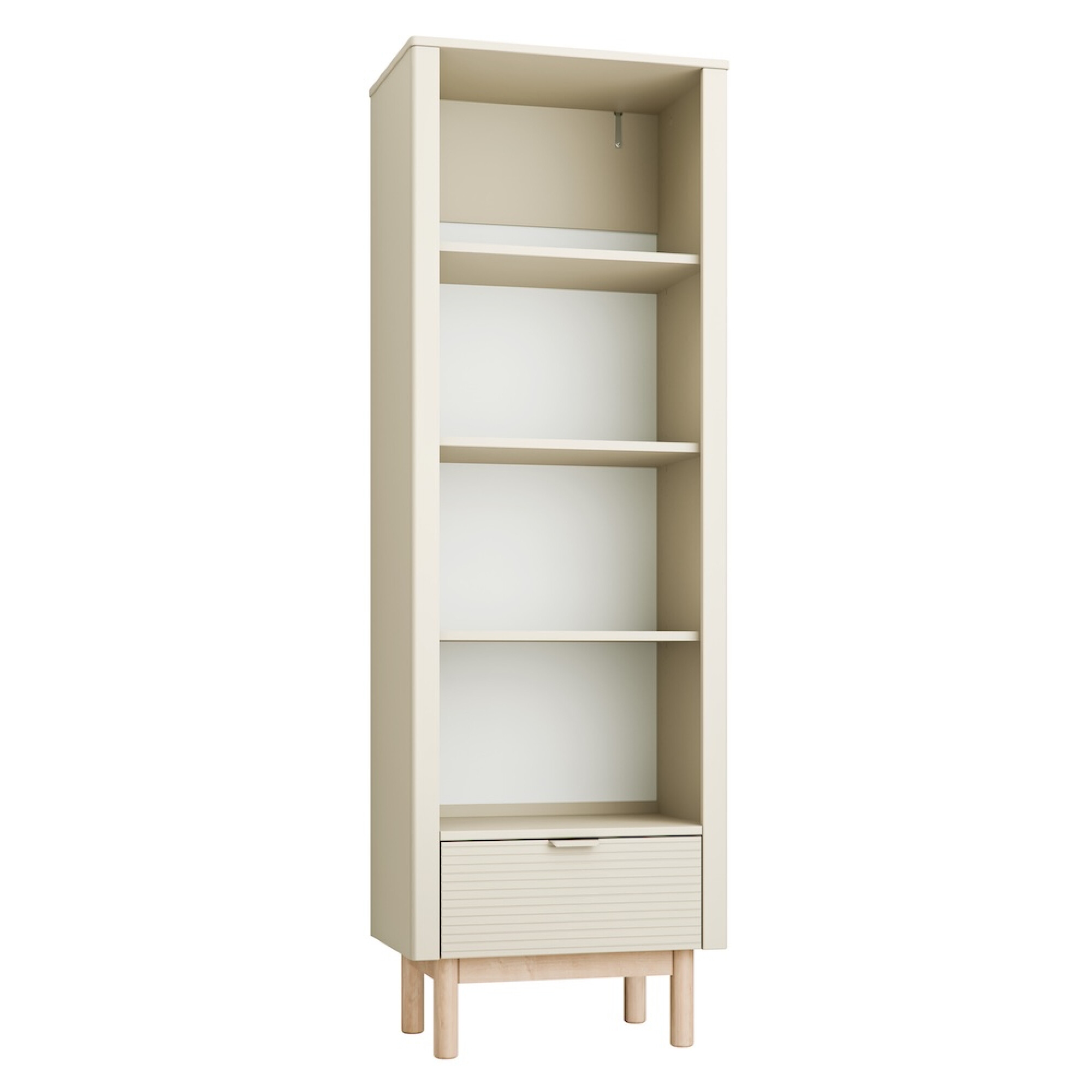 Biblioteca inalta 200 cm, 4 rafturi, din lemn masiv / MDF, colectia Miloo, champagne