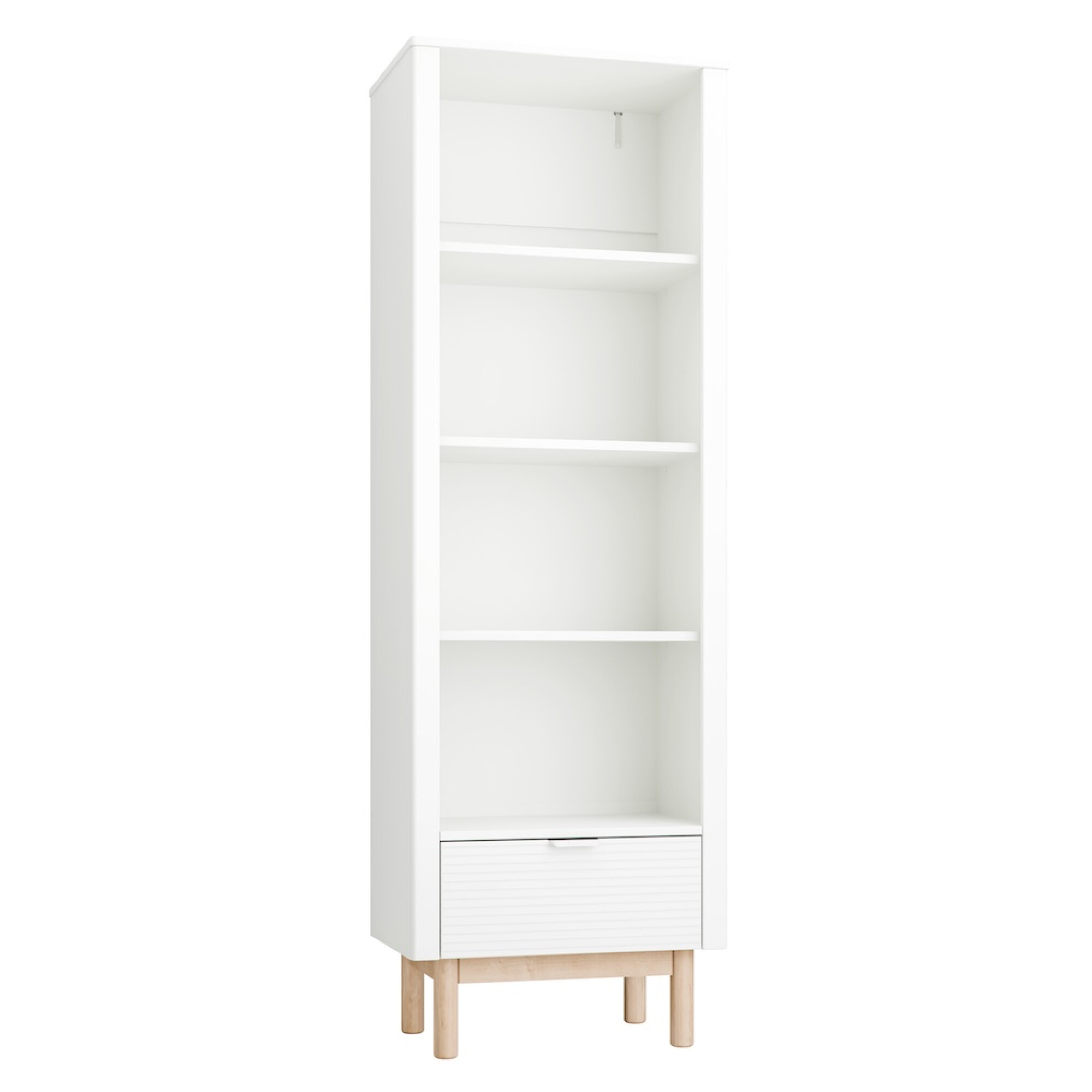 Biblioteca inalta 200 cm, 4 rafturi, din lemn masiv / MDF, colectia Miloo, alb