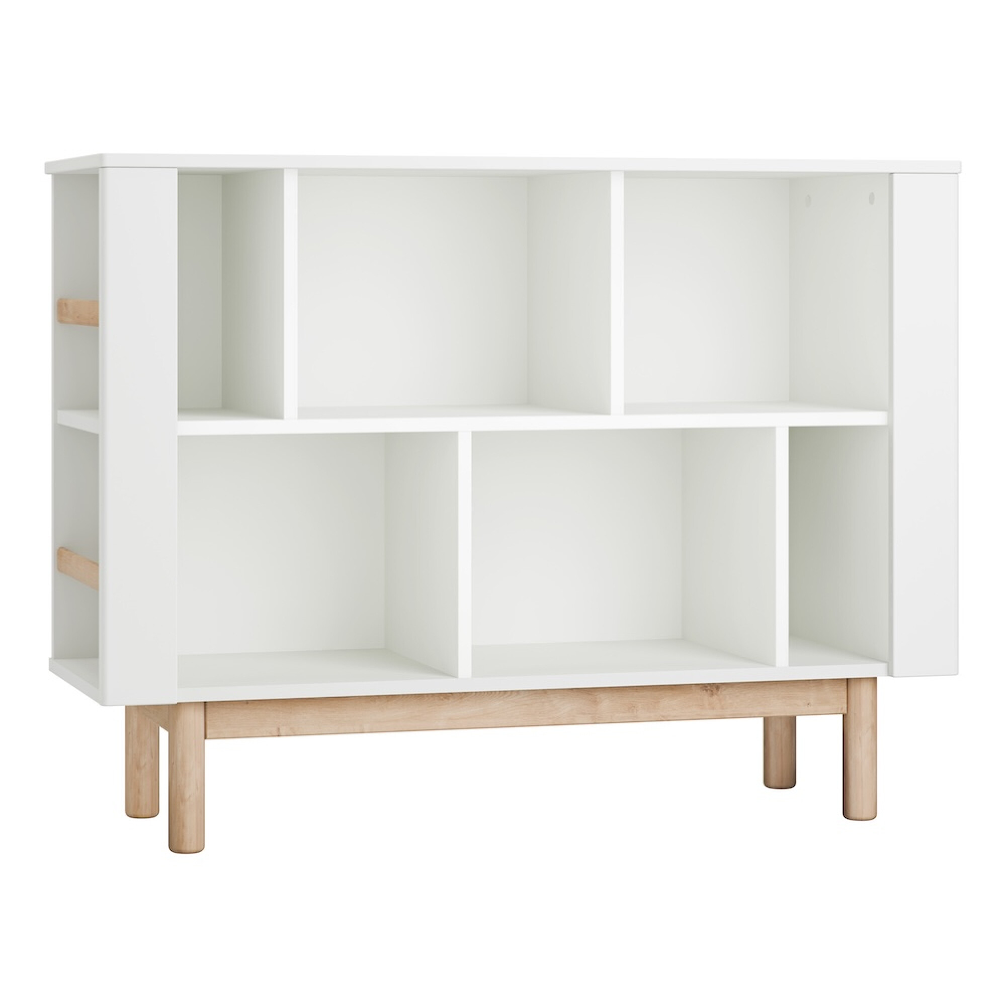 Biblioteca joasa 100 cm, 6 rafturi, din lemn masiv / MDF, colectia Miloo, alb