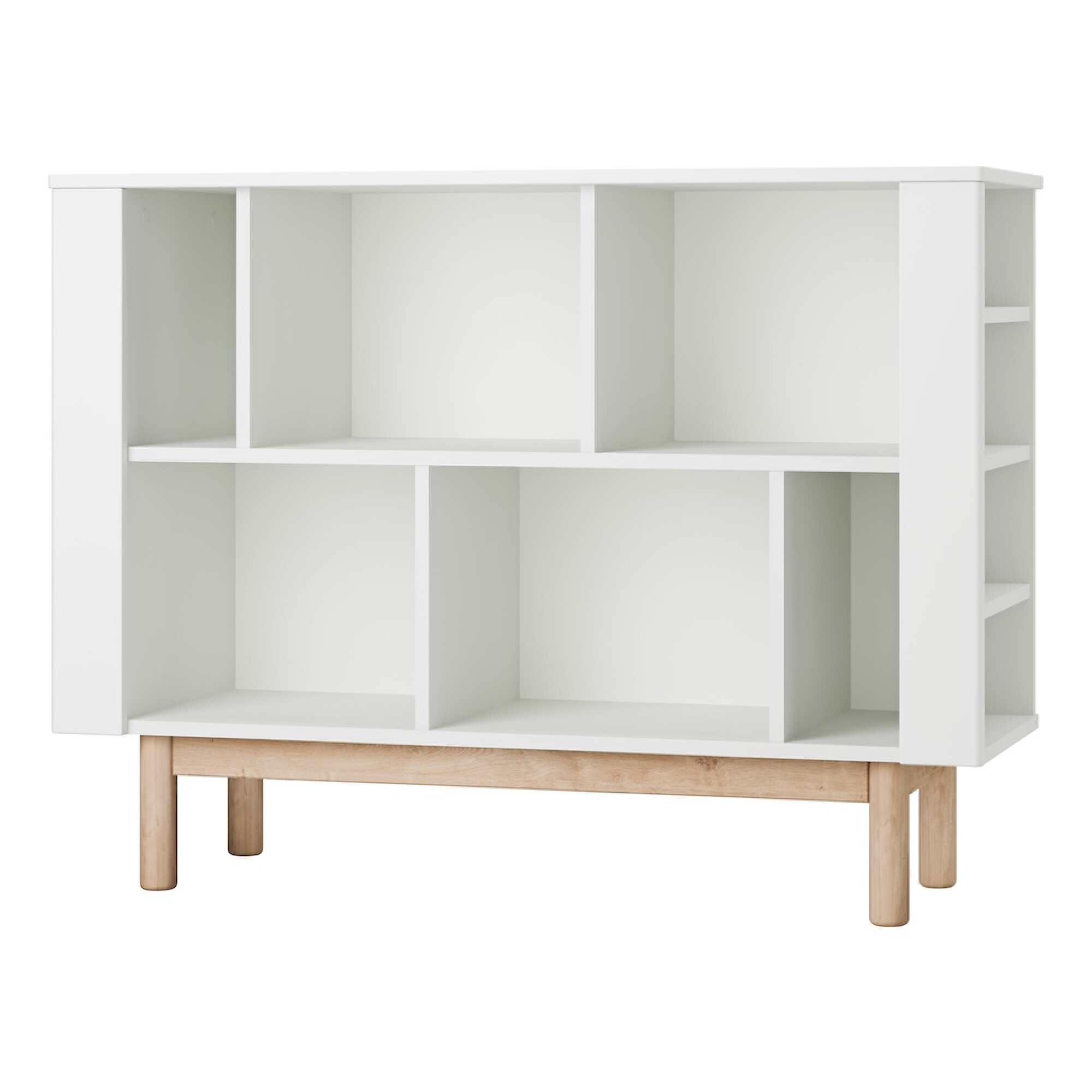 Biblioteca joasa 100 cm, 6 rafturi, din lemn masiv / MDF, colectia Miloo, alb