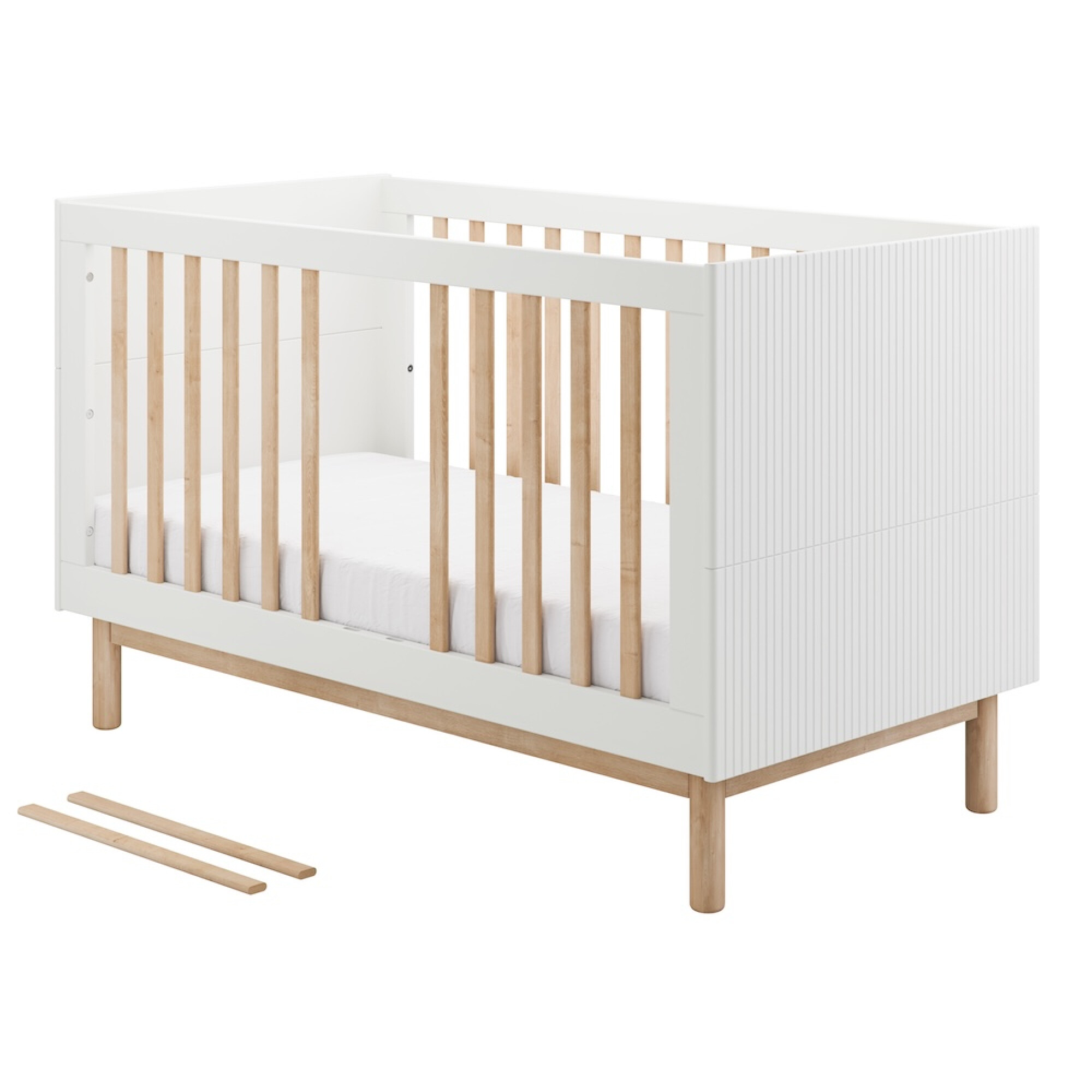 Patut copii 70x140 din lemn masiv / MDF, reglabil pe inaltime, colectia Miloo, alb