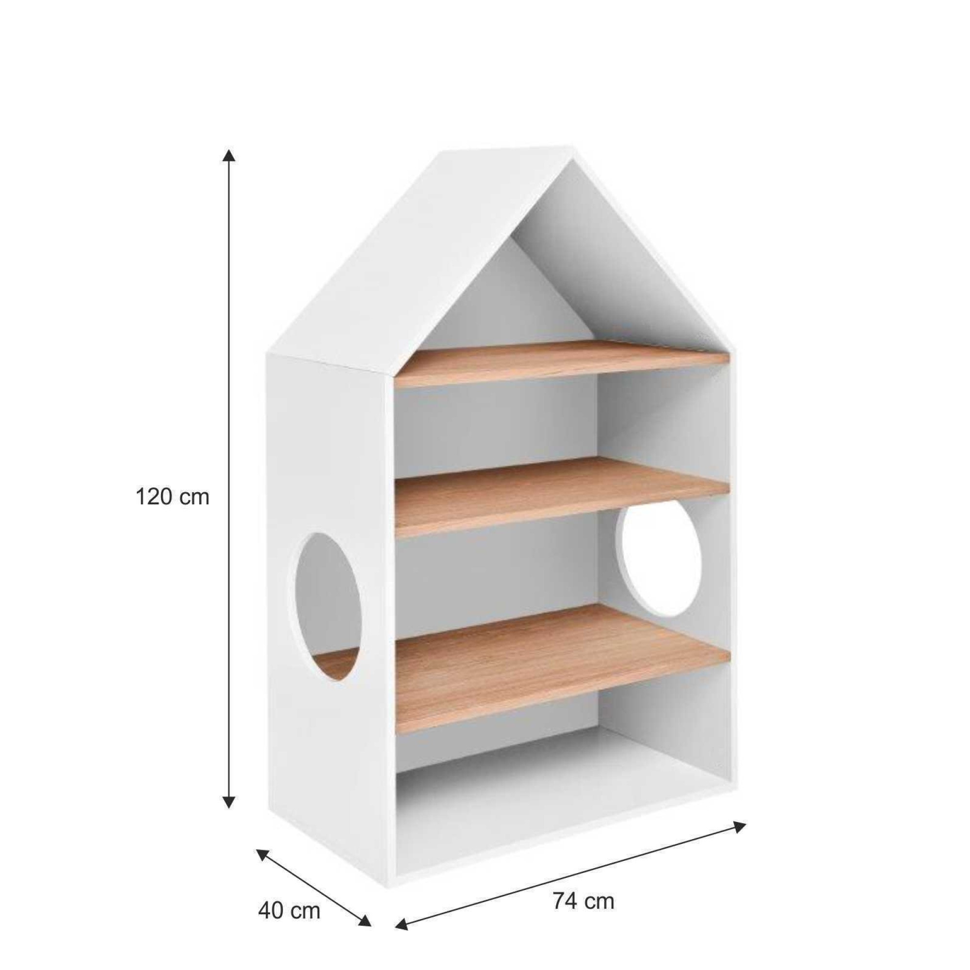 Biblioteca tip casuta, 3 rafturi din lemn de stejar, MDF, stil modern, colectia Nomi