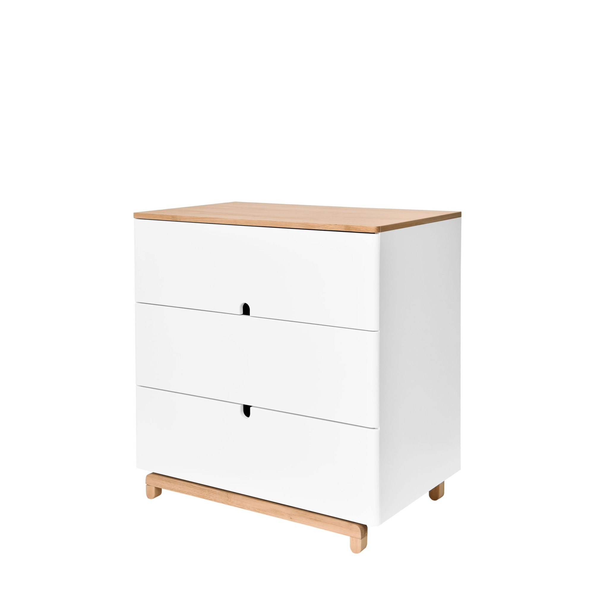Comoda 3 sertare, MDF, picioare lemn de stejar, stil modern, colectia Nomi