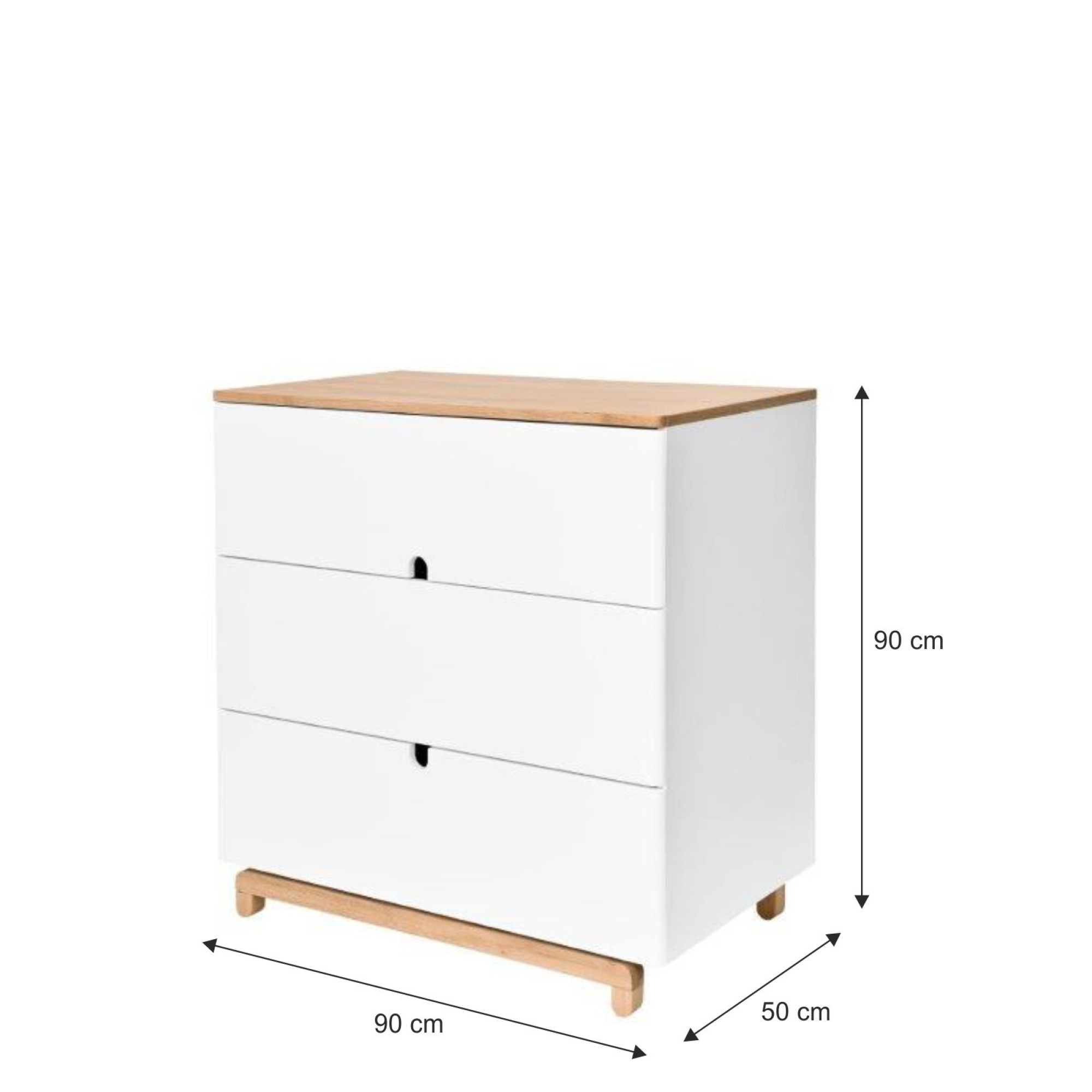 Comoda 3 sertare, MDF, picioare lemn de stejar, stil modern, colectia Nomi