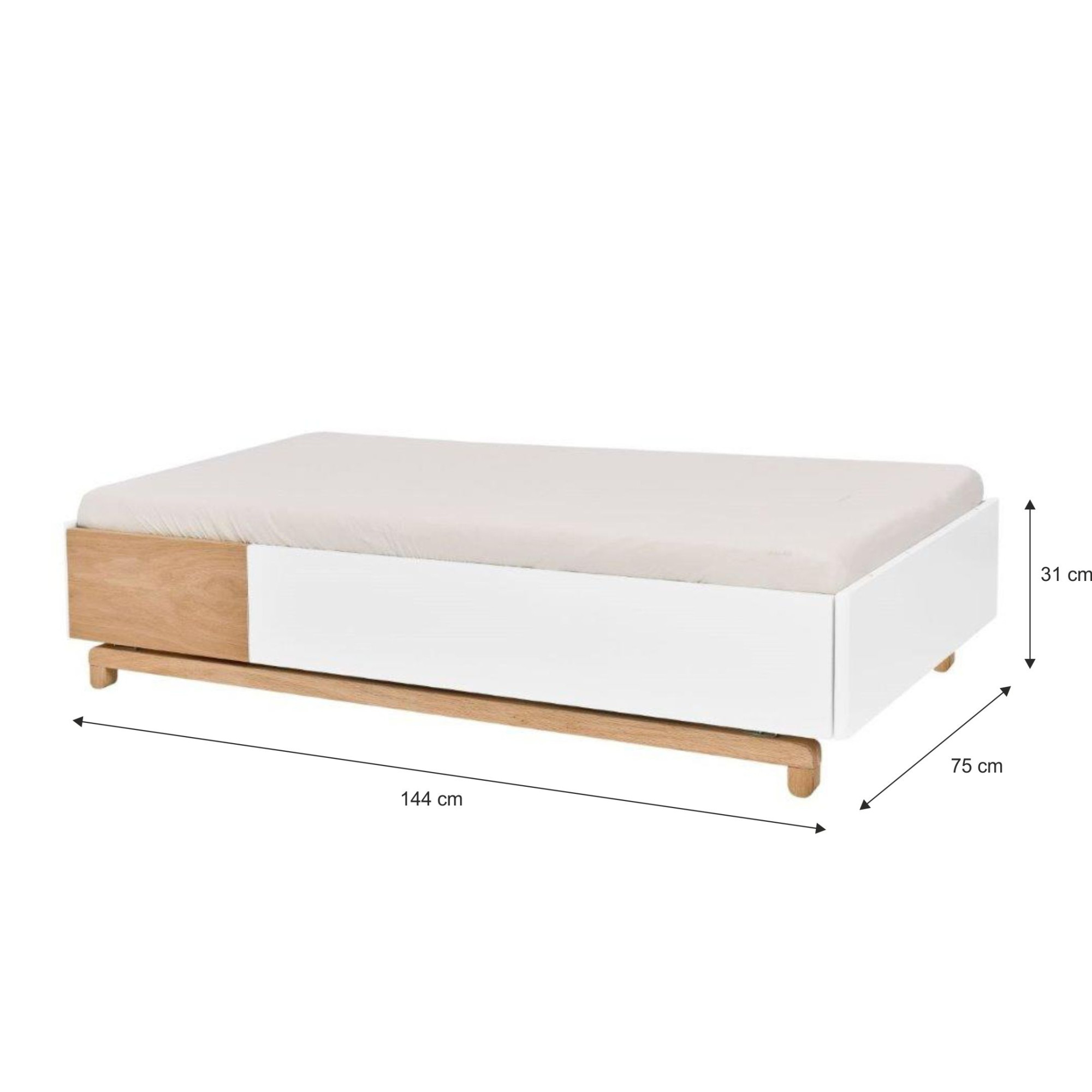 Patut bebe transformabil, cu sertar, MDF picioare lemn stejar, stil modern 140 x 70 cm, colectia NOMI