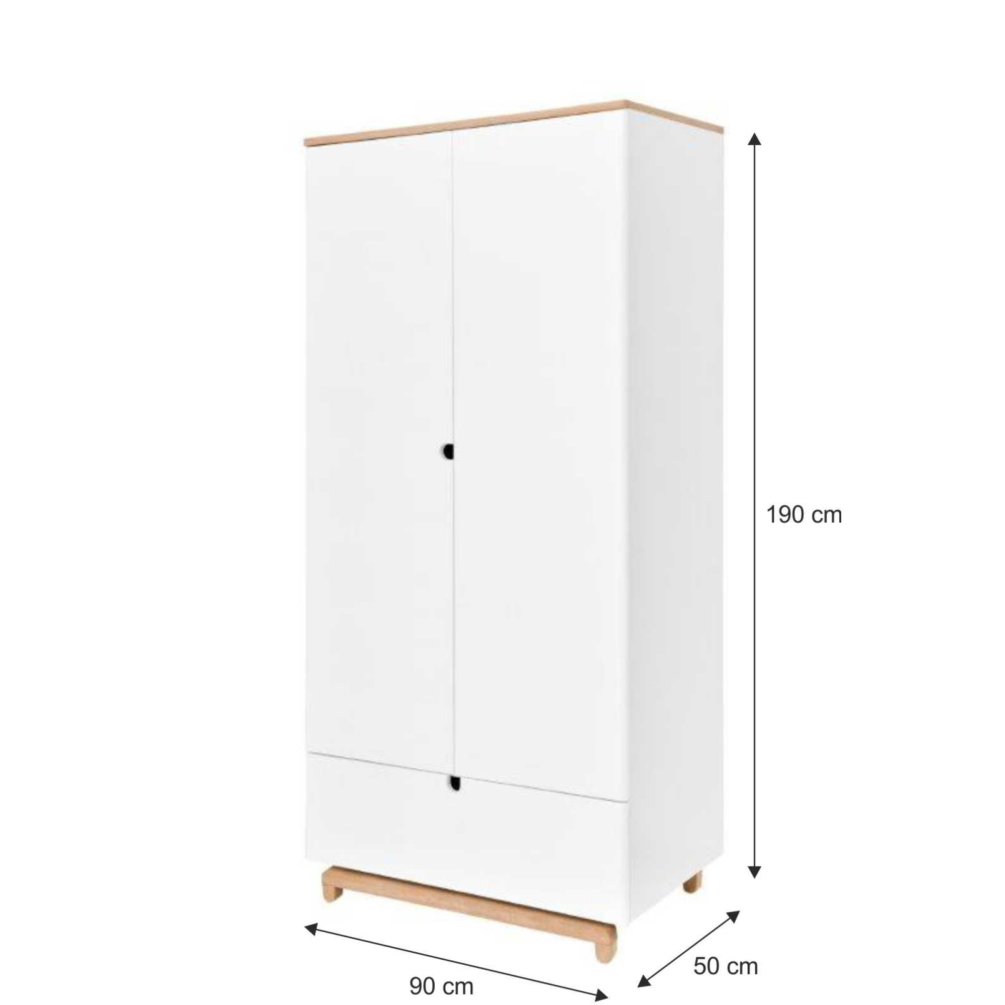 Dulap 2 usi, 1 sertar, MDF, picioare lemn de stejar, stil modern, 190x90 cm colectia NOMI