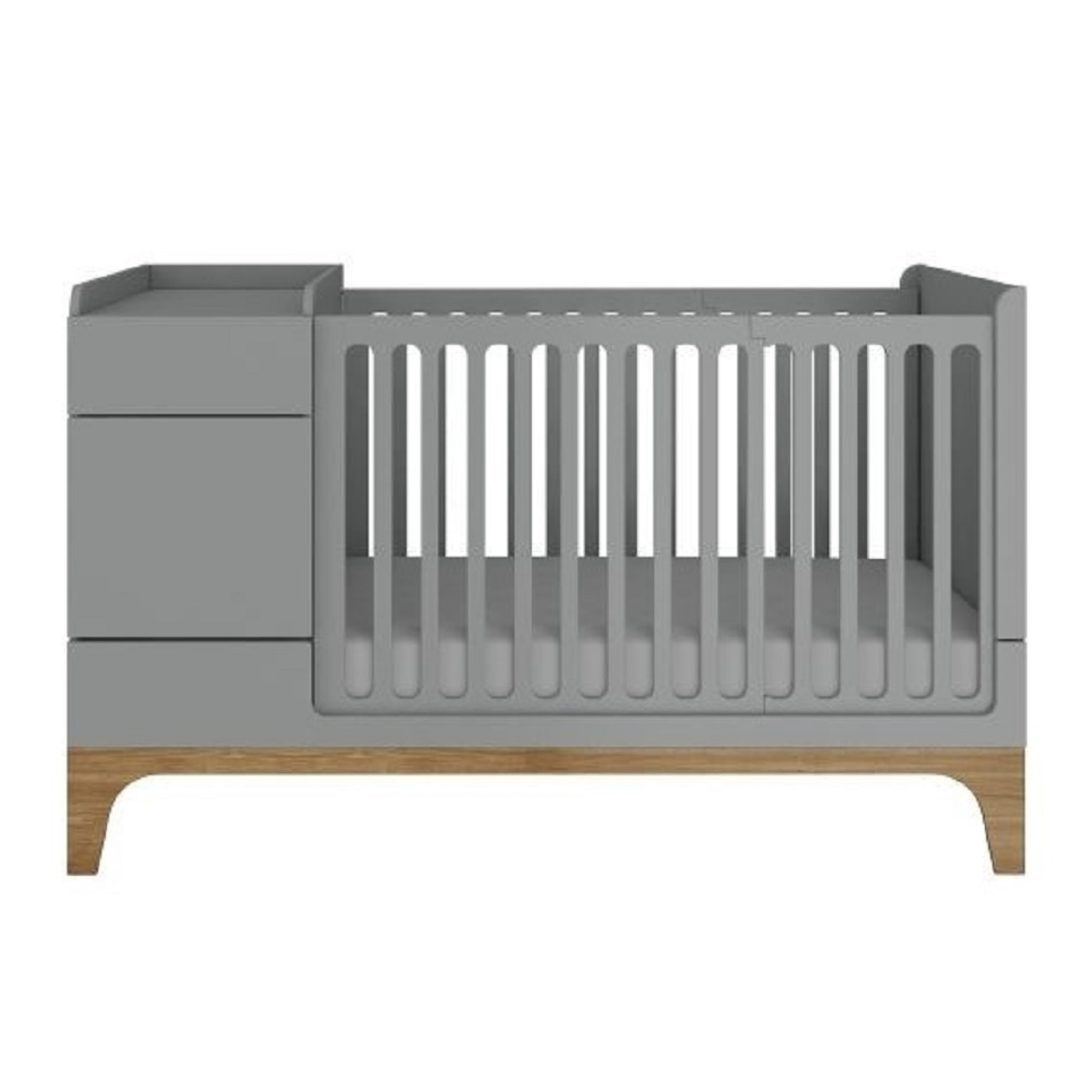 Patut bebe transformabil, UP!, lemn/MDF, gri, 120-160 x 70 cm