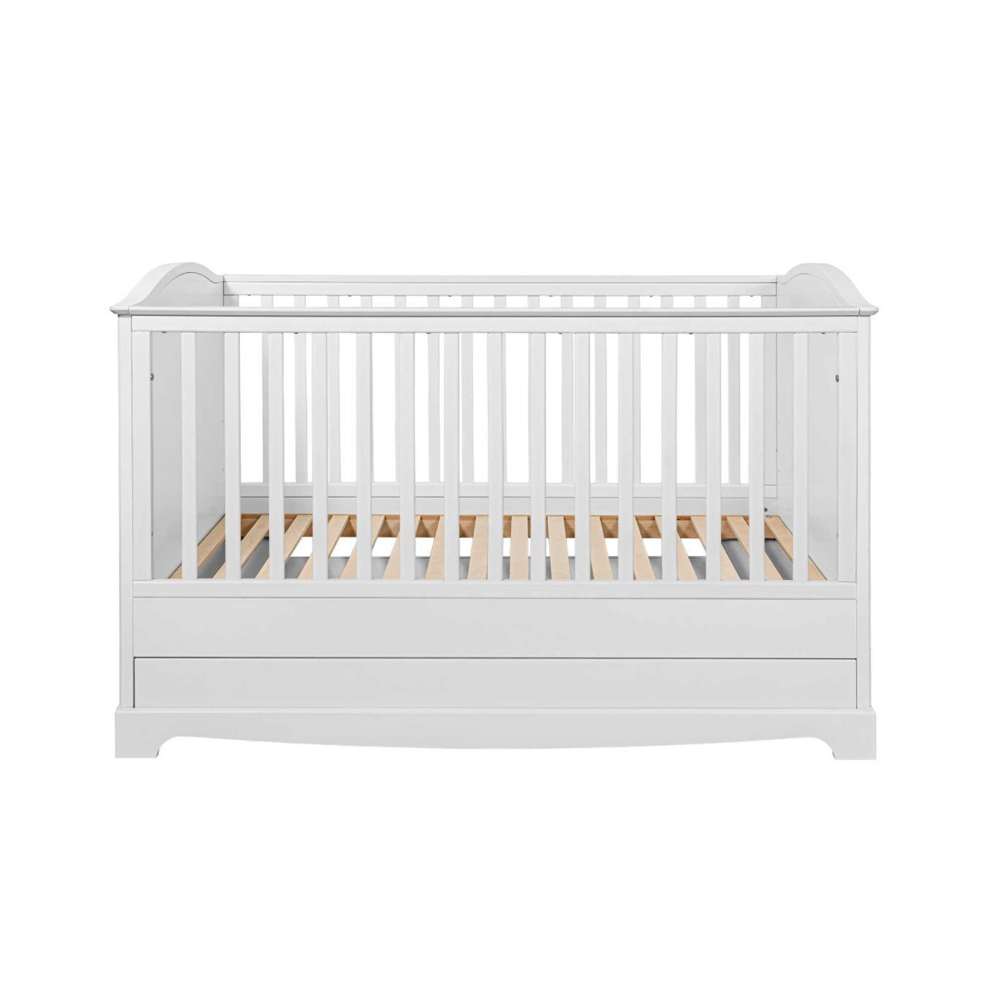 Patut bebe cu sertar, MDF/Lemn, ALB, stil clasic-romantic, 70x140 cm, colectia Royal