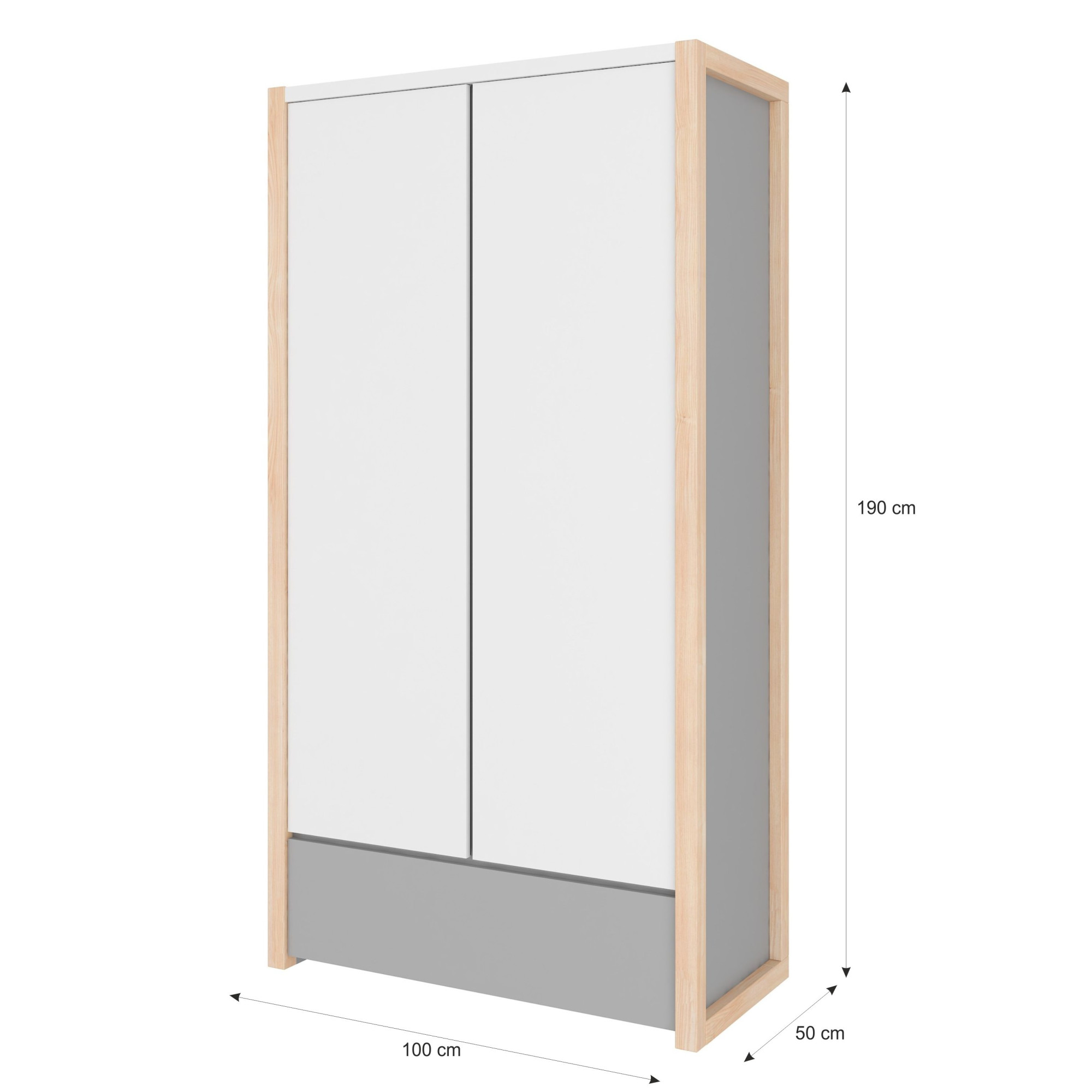 Dulap 2 usi, 1 sertar, cadru de Lemn, stil montessori, 190x100 cm, colectia PINETTE