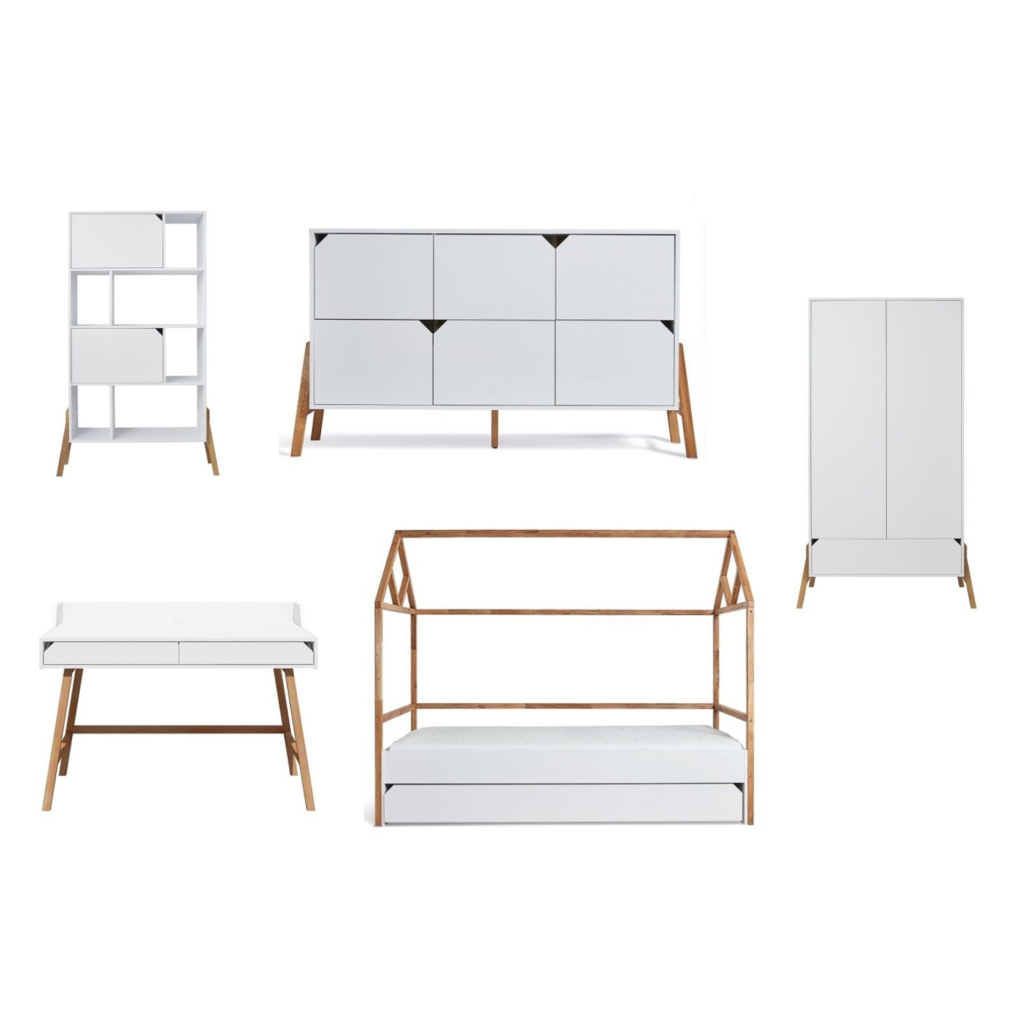 Set mobila tineret 5 piese, Lotta alb