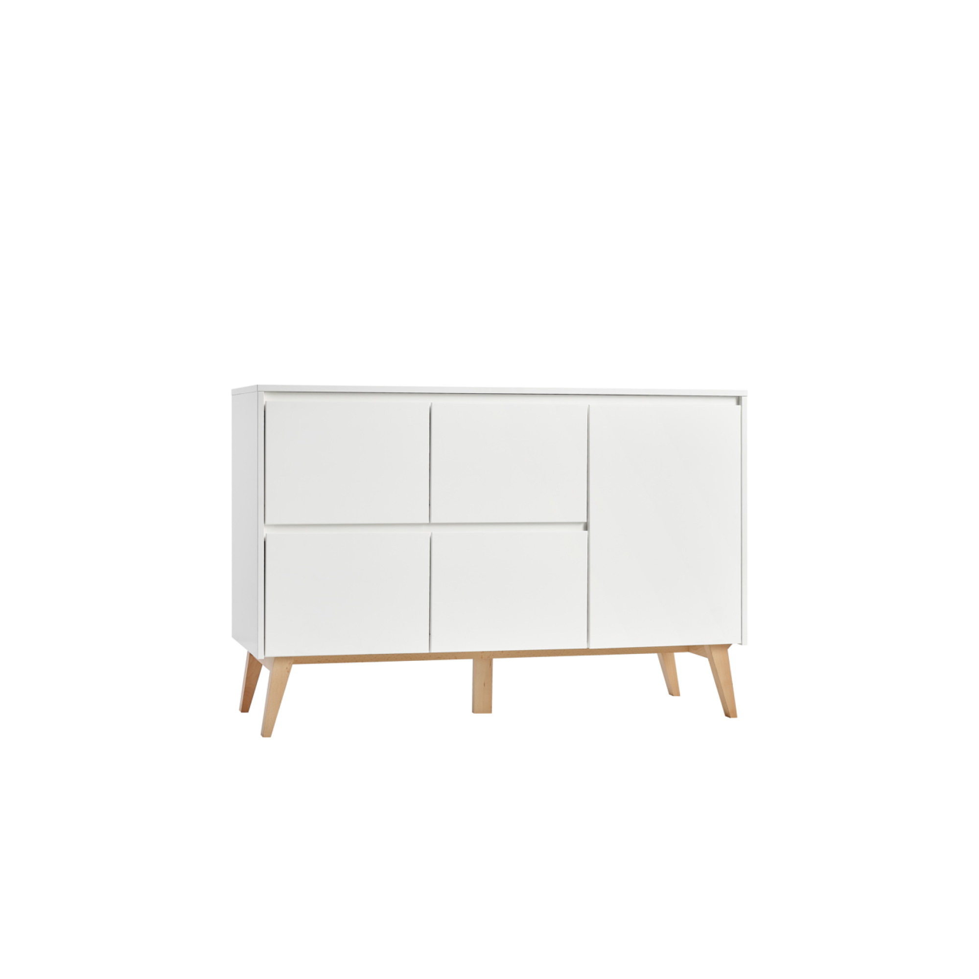 Comoda 4 sertare, un dulapior, MDF, lemn de fag, Swing Alb