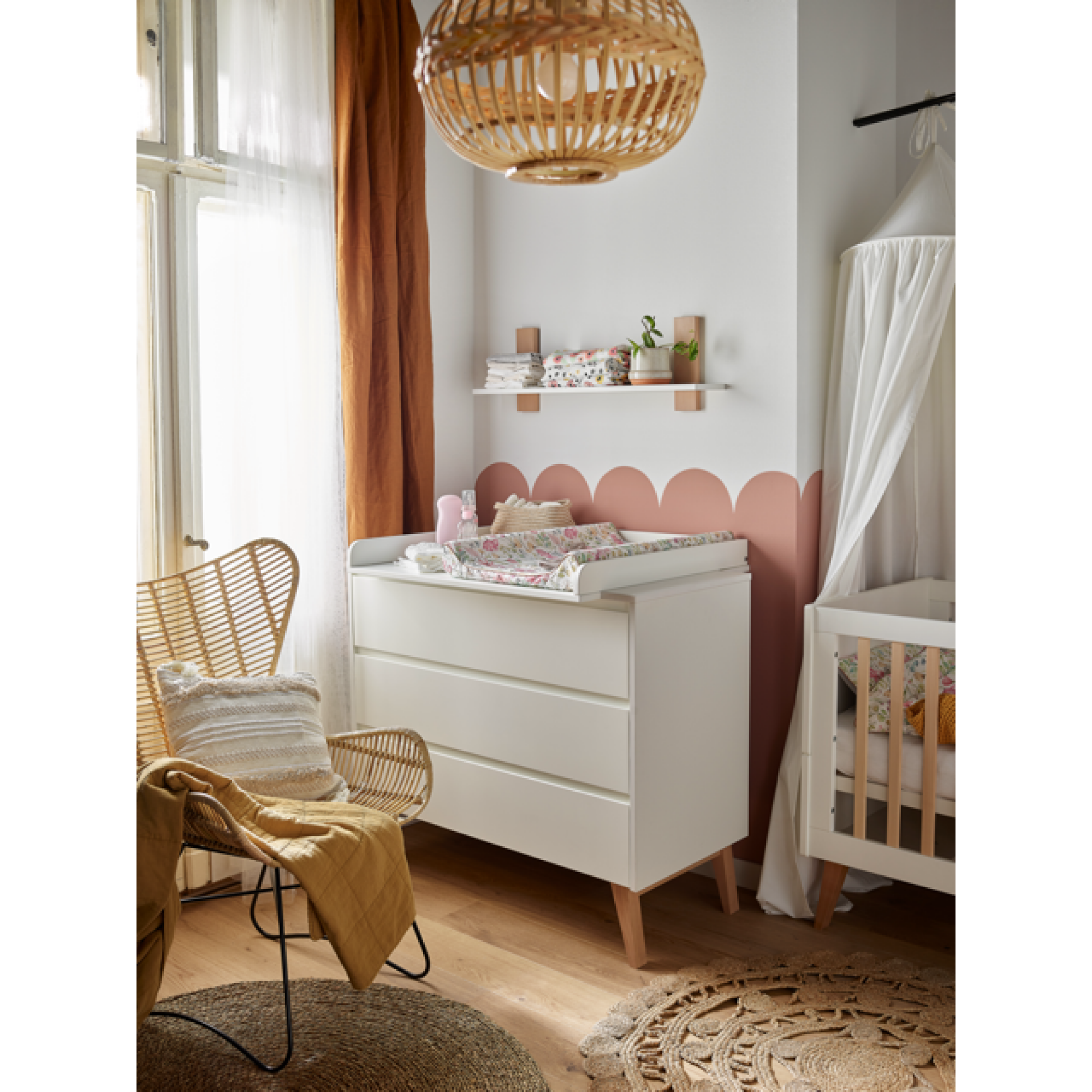 Comoda 3 sertare, MDF/Lemn de Fag, ALB, stil Scandinav, colectia Swing