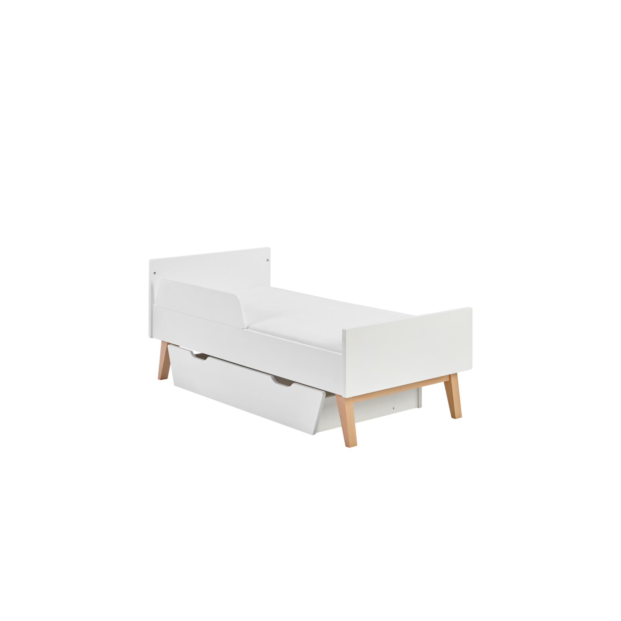 Patut bebe transformabil, MDF/Lemn de Fag, ALB, stil Scandinav, 70x140 cm, colectia SWING