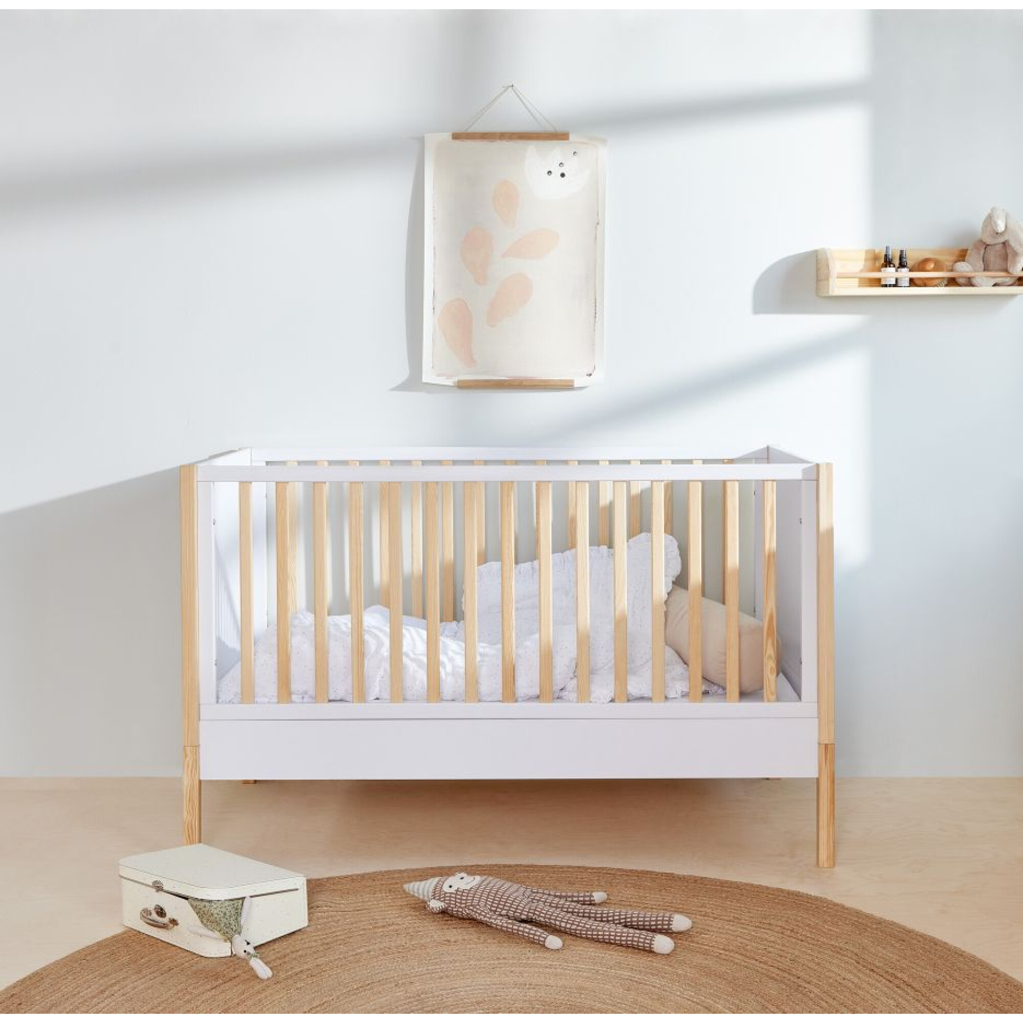 Patut bebe transformabil, MDF/lemn de pin, ALB, colectia TATAM, 70x140 cm