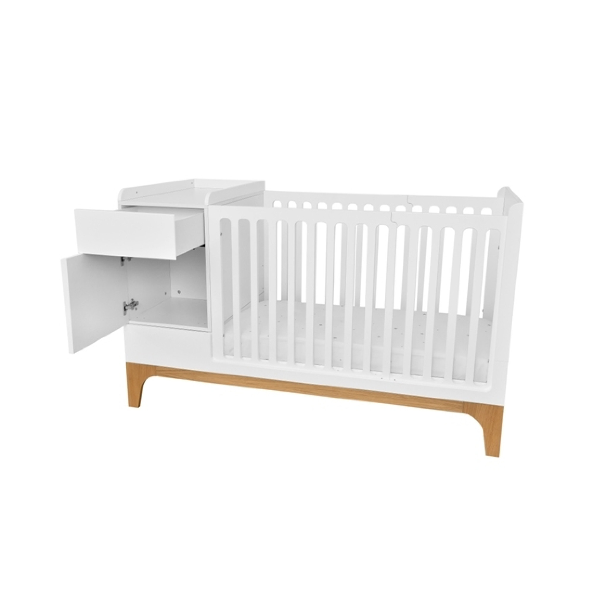 Patut bebe transformabil, UP!, lemn/MDF, alb, 120-160 x 70 cm