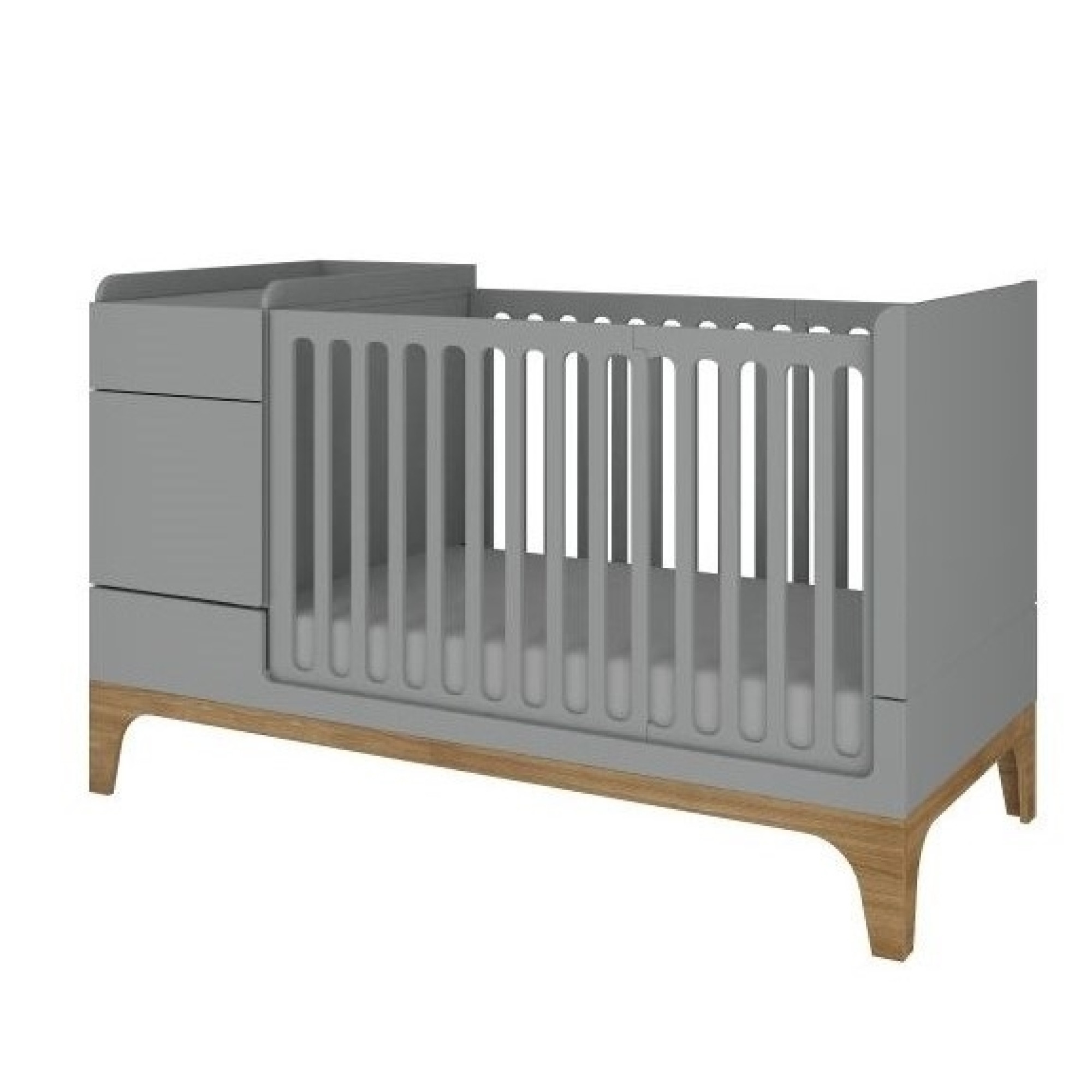 Patut bebe transformabil, UP!, lemn/MDF, gri, 120-160 x 70 cm