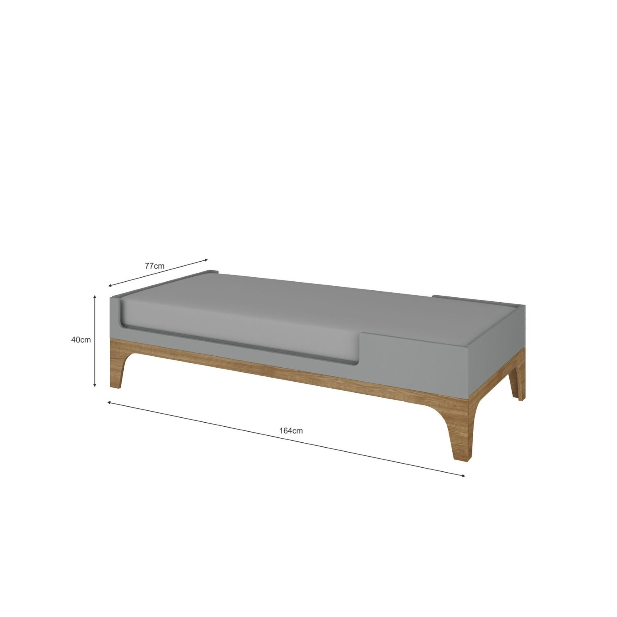 Patut bebe transformabil, UP!, lemn/MDF, gri, 120-160 x 70 cm