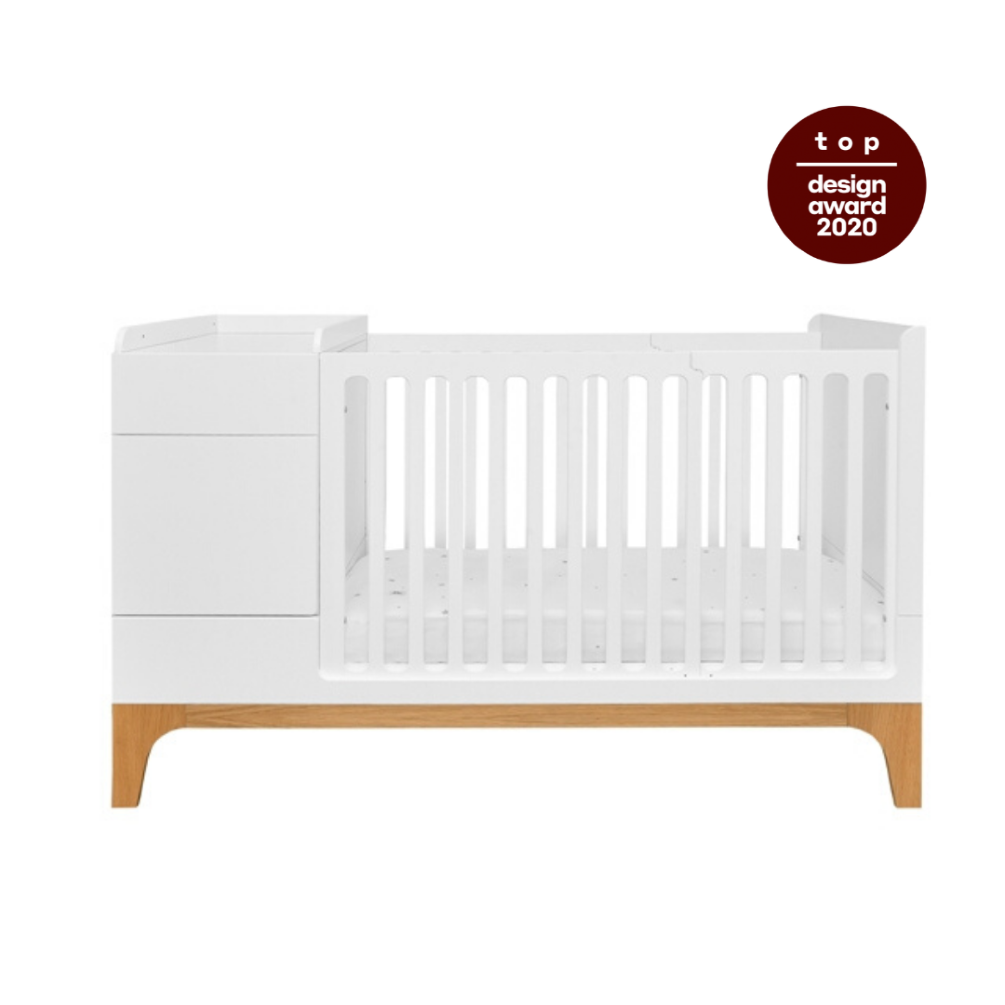Patut bebe transformabil, UP!, lemn/MDF, alb, 120-160 x 70 cm