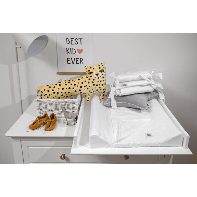 Comoda cu masa de infasat si salteluta, 3 piese, MDF Alb, stil clasic romantic, colectia Marylou