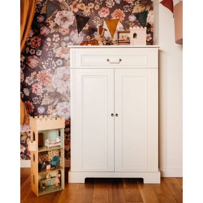 Comoda 2 usi, 1 sertar, MDF Alb, stil clasic-romantic, 125x85 cm, colectia INES