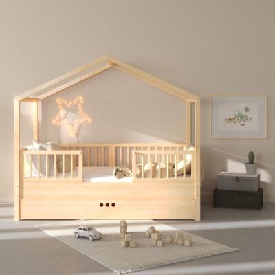 Dream Nest, patut montessori tip casuta, lemn de pin, 80x160