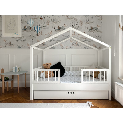 Dream Nest, patut montessori tip casuta, alb, 80x160