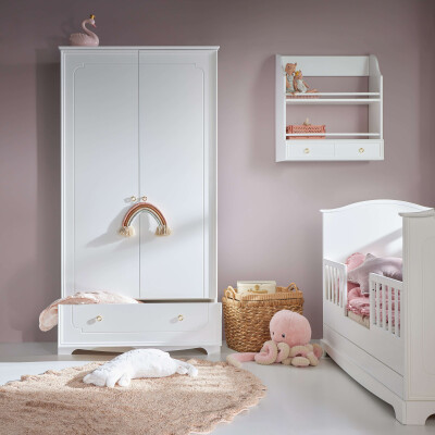 Dulap 2 usi, 1 sertar, MDF, ALB, stil clasic-romantic, colectia Royal, 190x100 cm