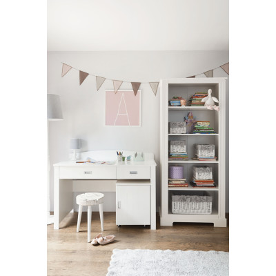 Biblioteca 5 rafturi, MDF, Alb, stil clasic-romantic, 180x80 cm, colectia INES