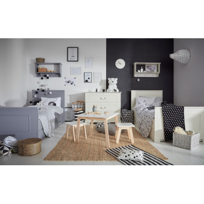 Pat de o persoana cu sertar, MDF, Gri stil clasic-romantic, 90x200 cm, colectia INES 