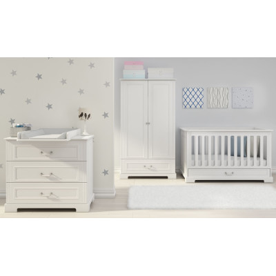 Patut bebe Alb, cu sertar, lemn/MDF, Stil Clasic-Romantic, 140 x 70 cm colectia INES