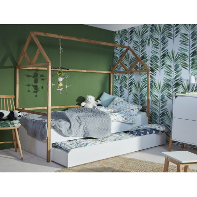 Pat tip casa cu sertar, Lemn de stejar, stil scandinav Alb, 90x200 cm, colectia LOTTA