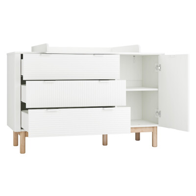 Comoda 3 sertare + dulapior  din lemn masiv / MDF, colectia Miloo, alb