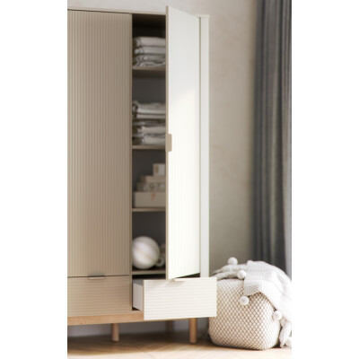 Dulap 2 usi, un sertar, 200x100 cm  din lemn masiv / MDF, colectia Miloo, champagne