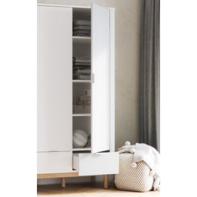 Dulap cu 2 usi, un sertar, 200x100 cm, din lemn masiv / MDF, colectia Miloo, alb