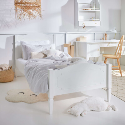 Pat tineret, 90x200 cm, MDF, ALB, stil clasic-romantic, colectia Royal