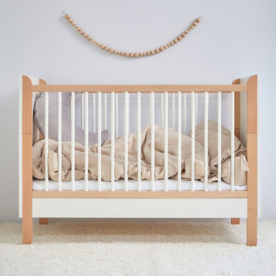 Patut bebe, stil Scandinav, MDF/Lemn de fag, Ratan 60x120 cm