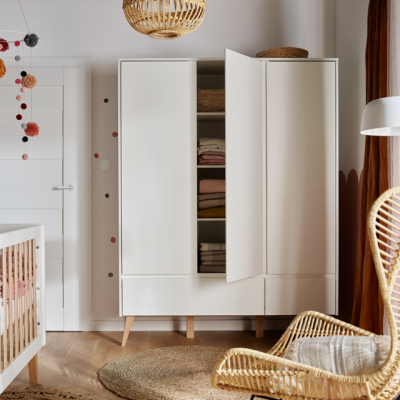 Dulap 3 usi, 2 sertare, MDF/lemn de fag, 200x150, cm, Swing Alb