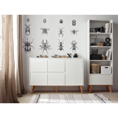 Comoda 4 sertare, un dulapior, MDF, lemn de fag, Swing Alb