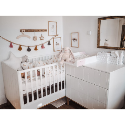 Patut bebe lemn stejar/MDF, Toteme botanic, alb, 140 x 70 cm