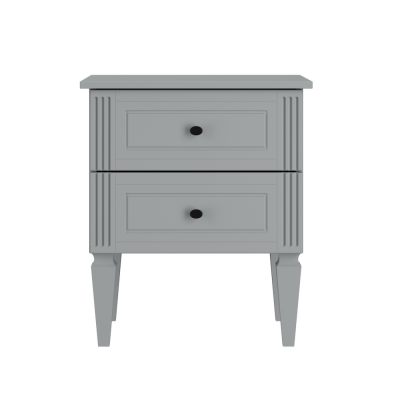 Noptiera pentru pat, 2 sertare, MDF, picioare de lemn, Gri, 59x51 cm, stil clasic romantic, colectia INES
